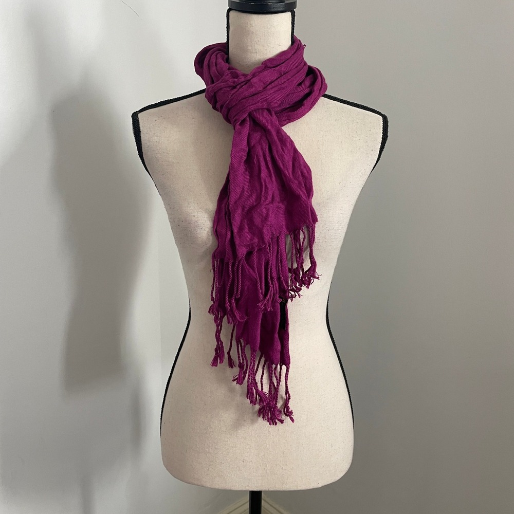 Magenta Purple Fringed Scarf Lightweight Tassel‎ Y2K Accessory Preppy Boho Chic